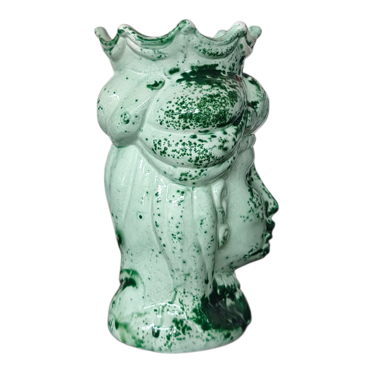 Testa di Moro in Ceramica Dipinta a Mano con Sfumature di Verde, Turbante e Corona