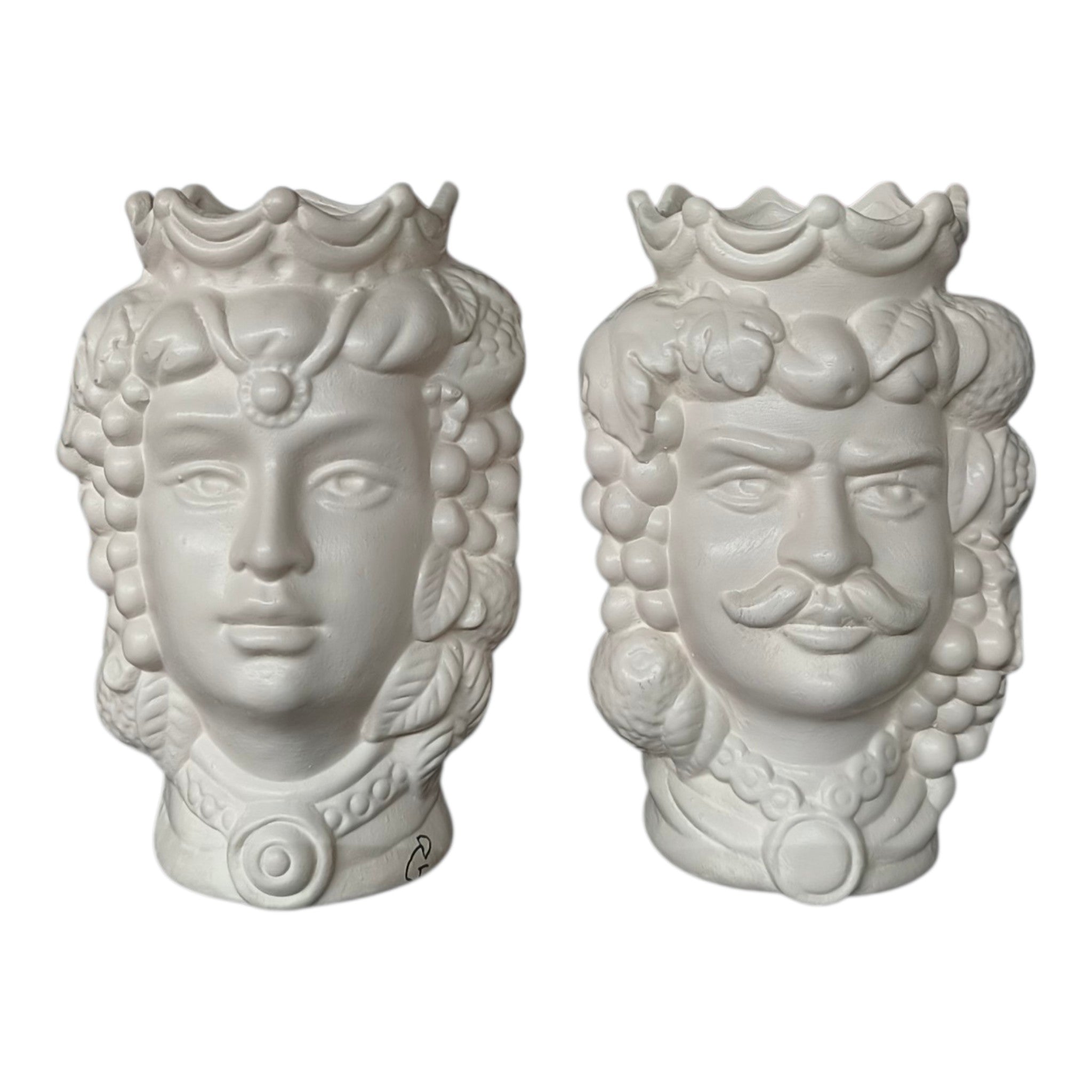 Teste di Moro in Ceramica Dipinta a Mano Panna Opaco — Coppia