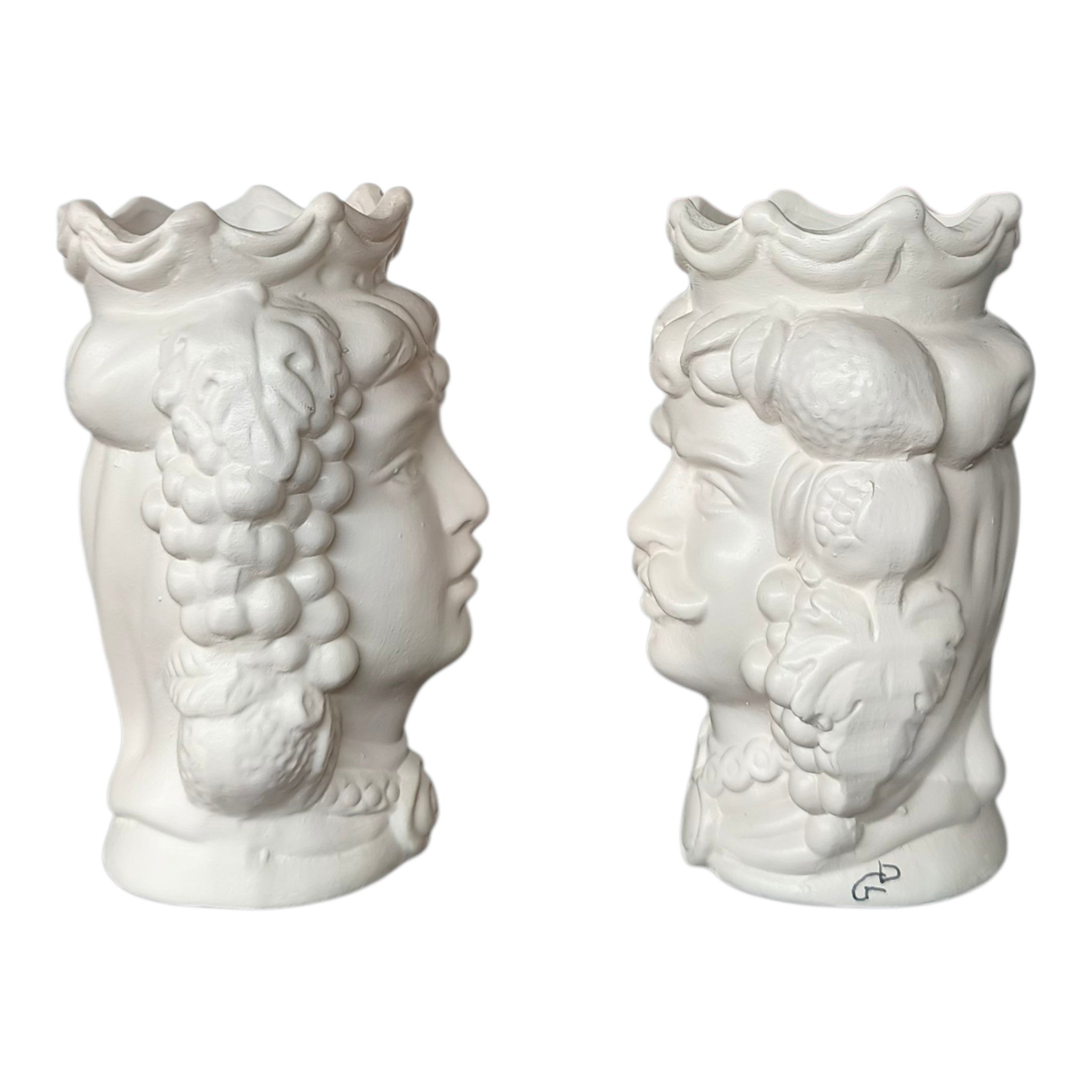 Teste di Moro in Ceramica Dipinta a Mano Panna Opaco — Coppia