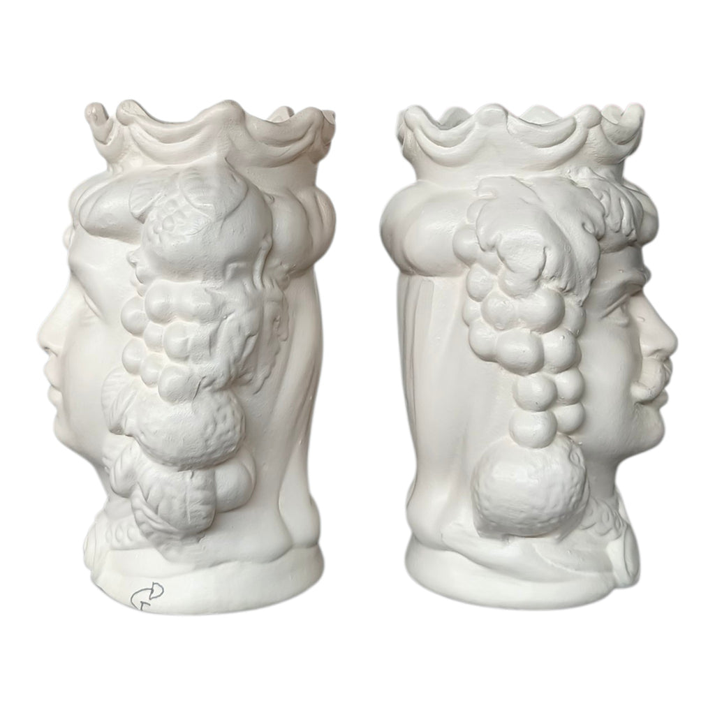 Teste di Moro in Ceramica Dipinta a Mano Panna Opaco — Coppia