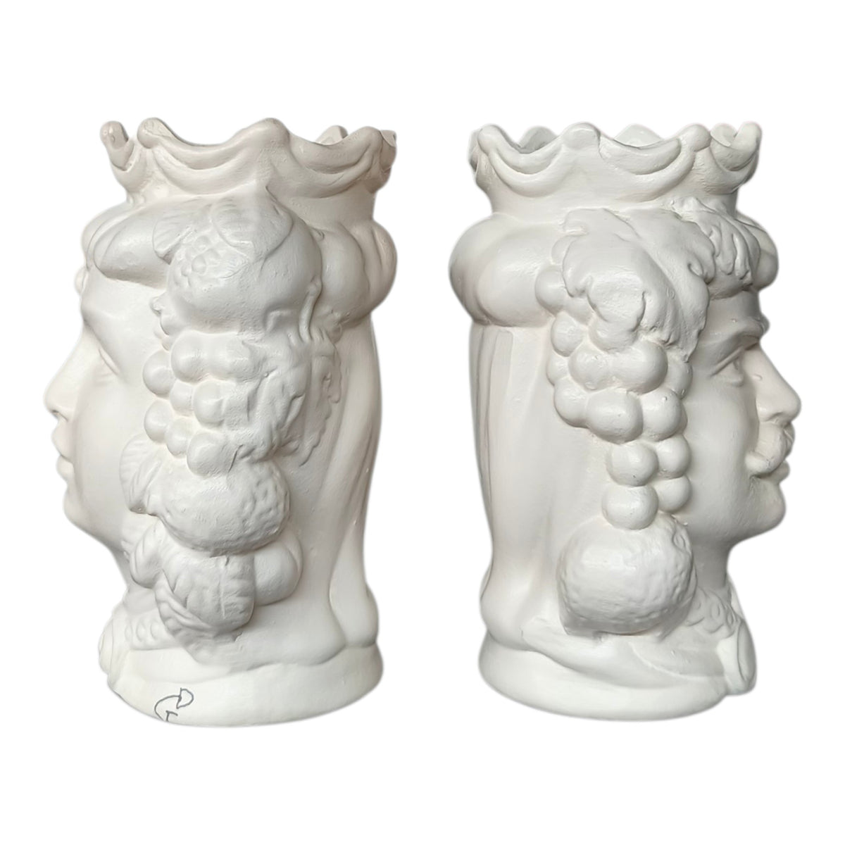Teste di Moro in Ceramica Dipinta a Mano Panna Opaco — Coppia