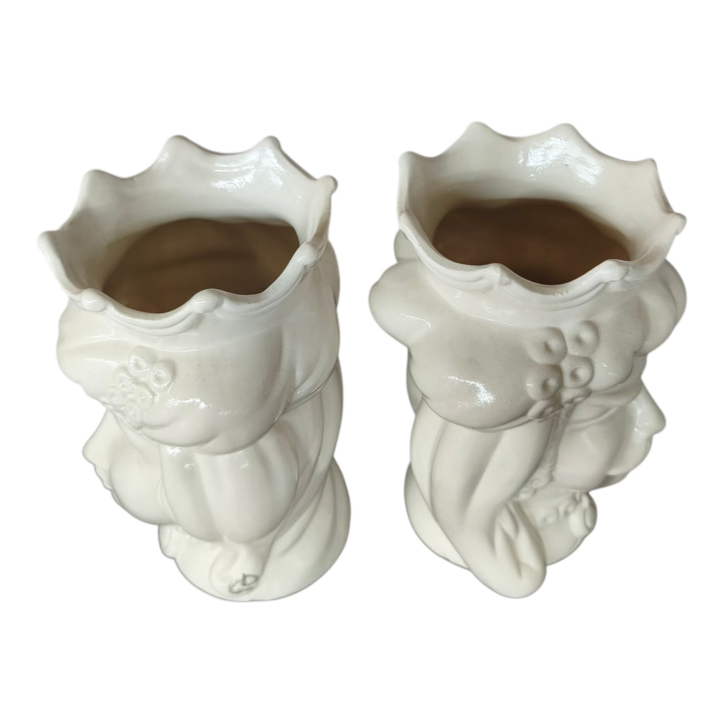 Teste di Moro in Ceramica Dipinta a Mano Bianche con Corona e Turbante — Coppia