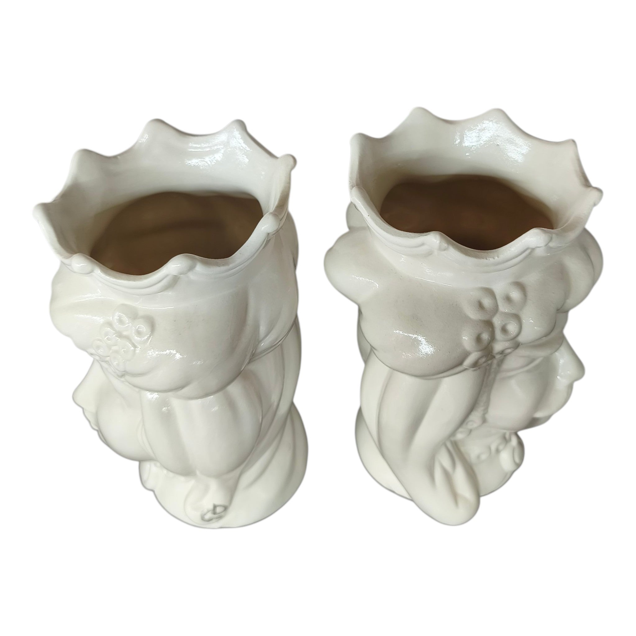 Teste di Moro in Ceramica Dipinta a Mano Bianche con Corona e Turbante — Coppia
