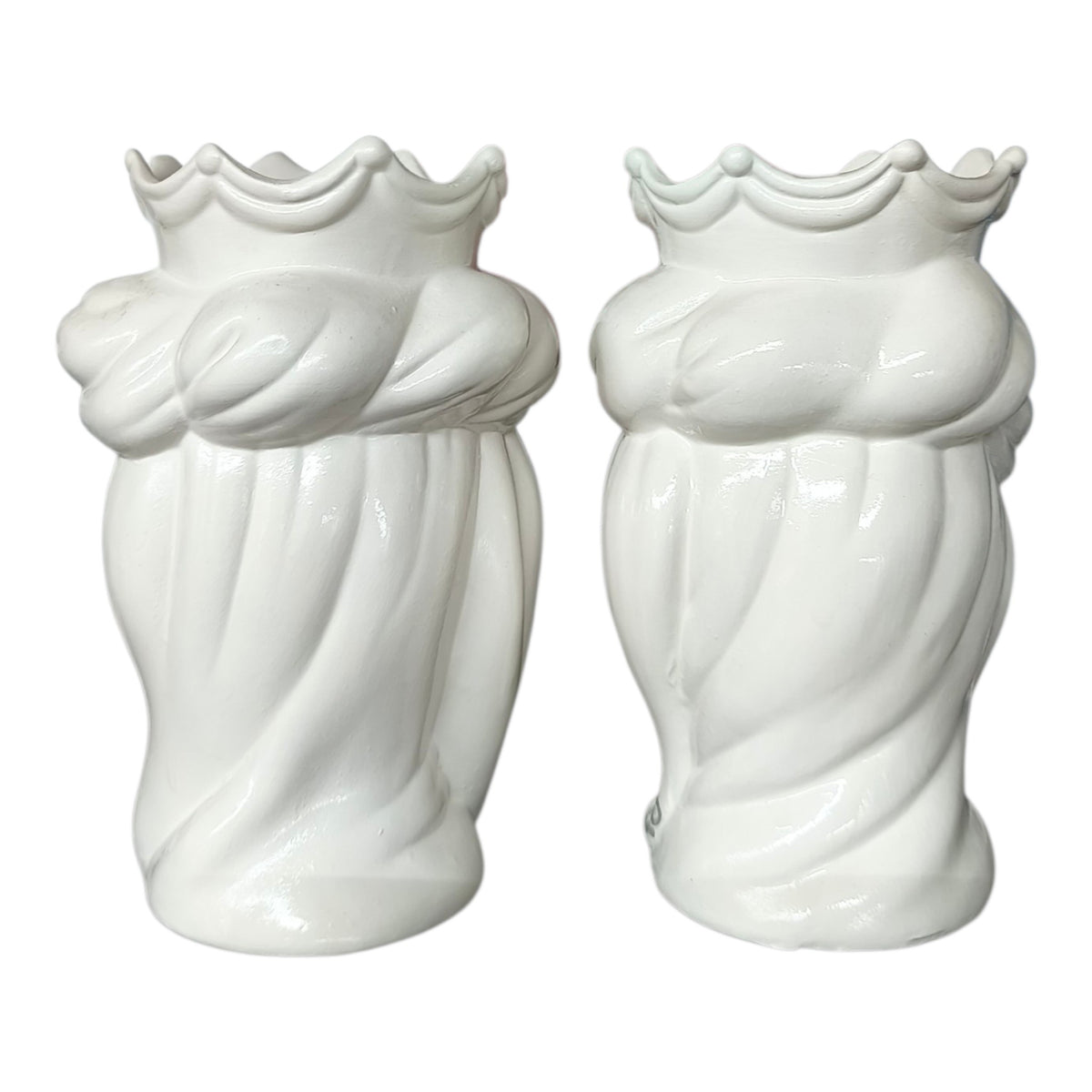 Teste di Moro in Ceramica Dipinta a Mano Bianche con Corona e Turbante — Coppia