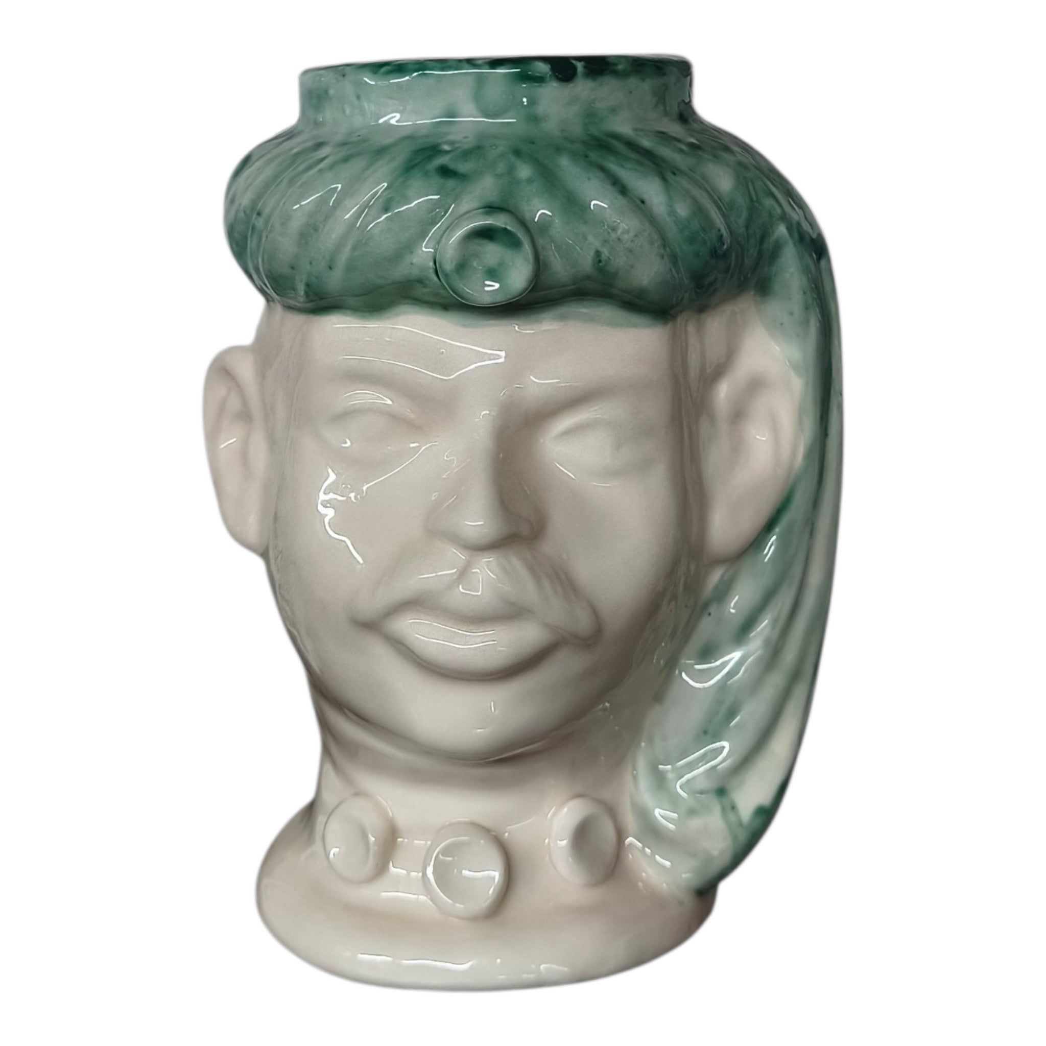 Testa di Moro in Ceramica Dipinta a Mano con Turbante Verde