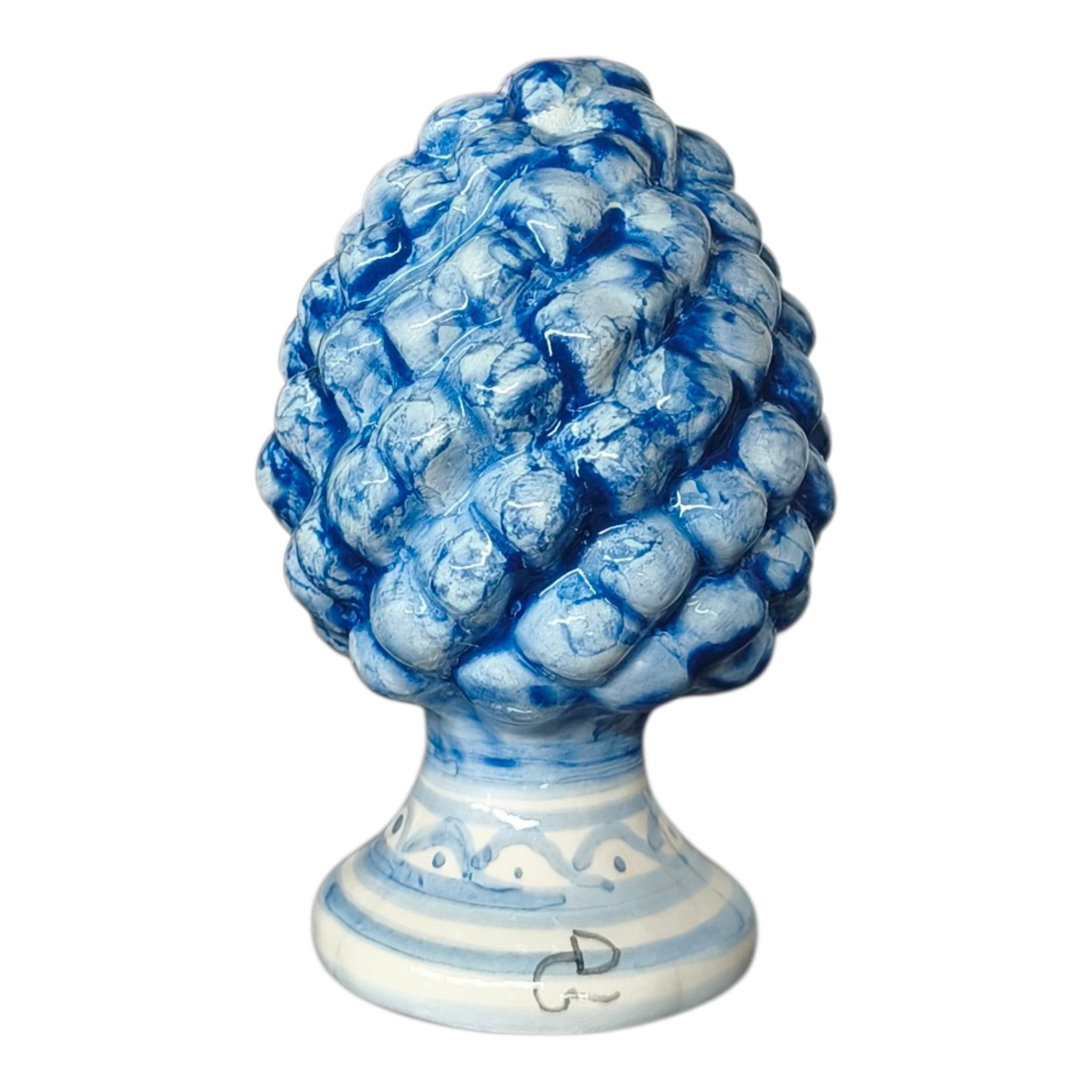 Pigna in Ceramica Dipinta a Mano – Sfumature Blu con Piccolo Decoro