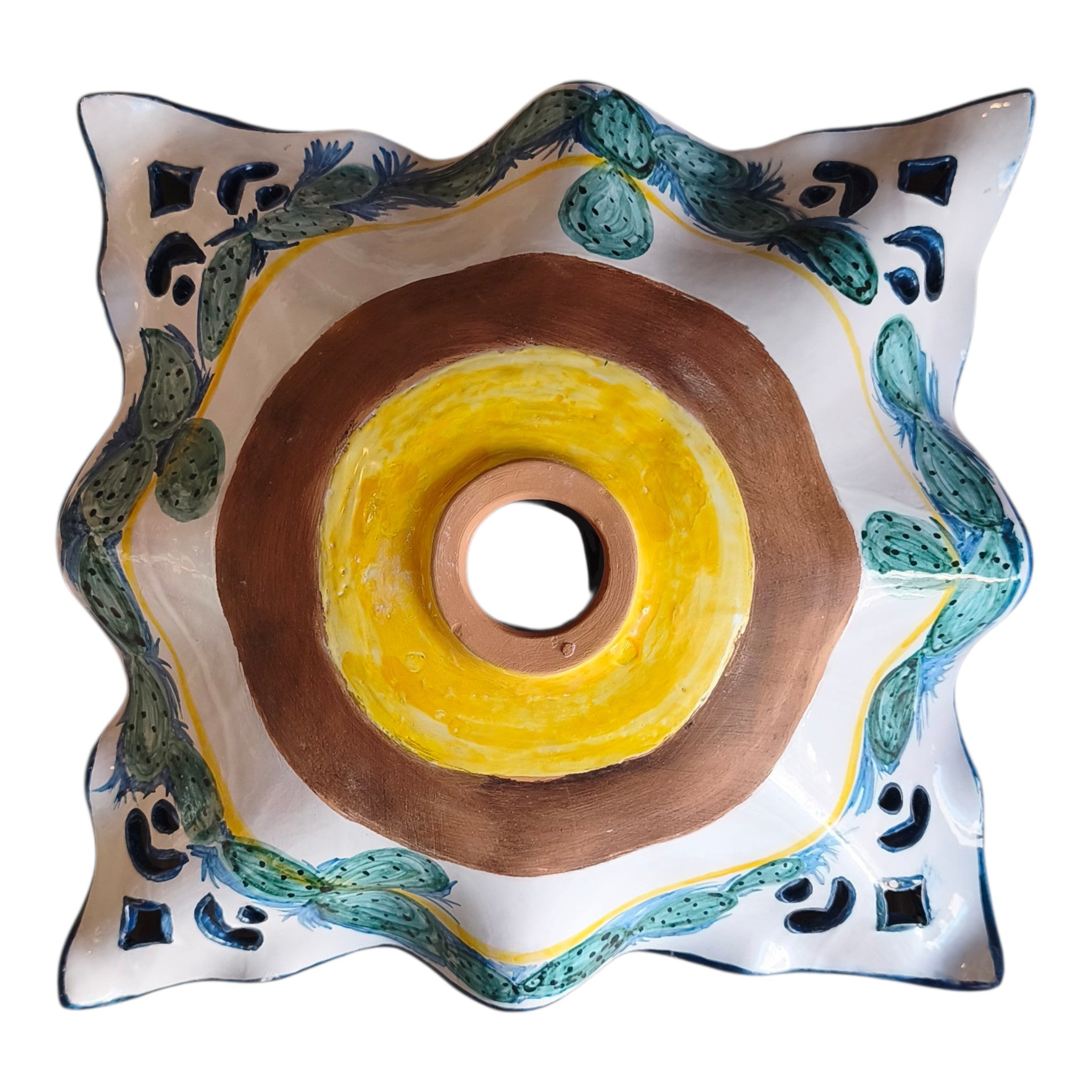 Lampadario in Ceramica Dipinto a Mano con Ficodindia e Ruota