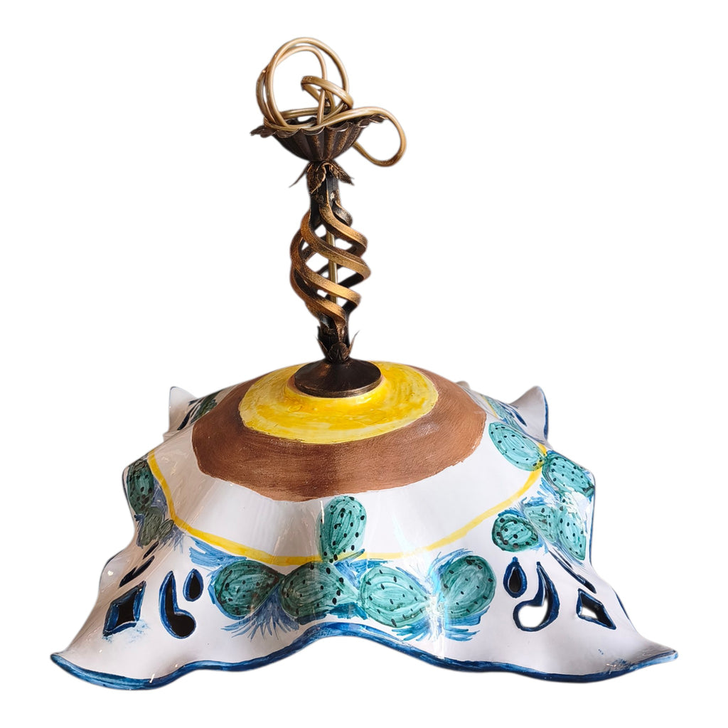 Lampadario in Ceramica Dipinto a Mano con Ficodindia e Ruota