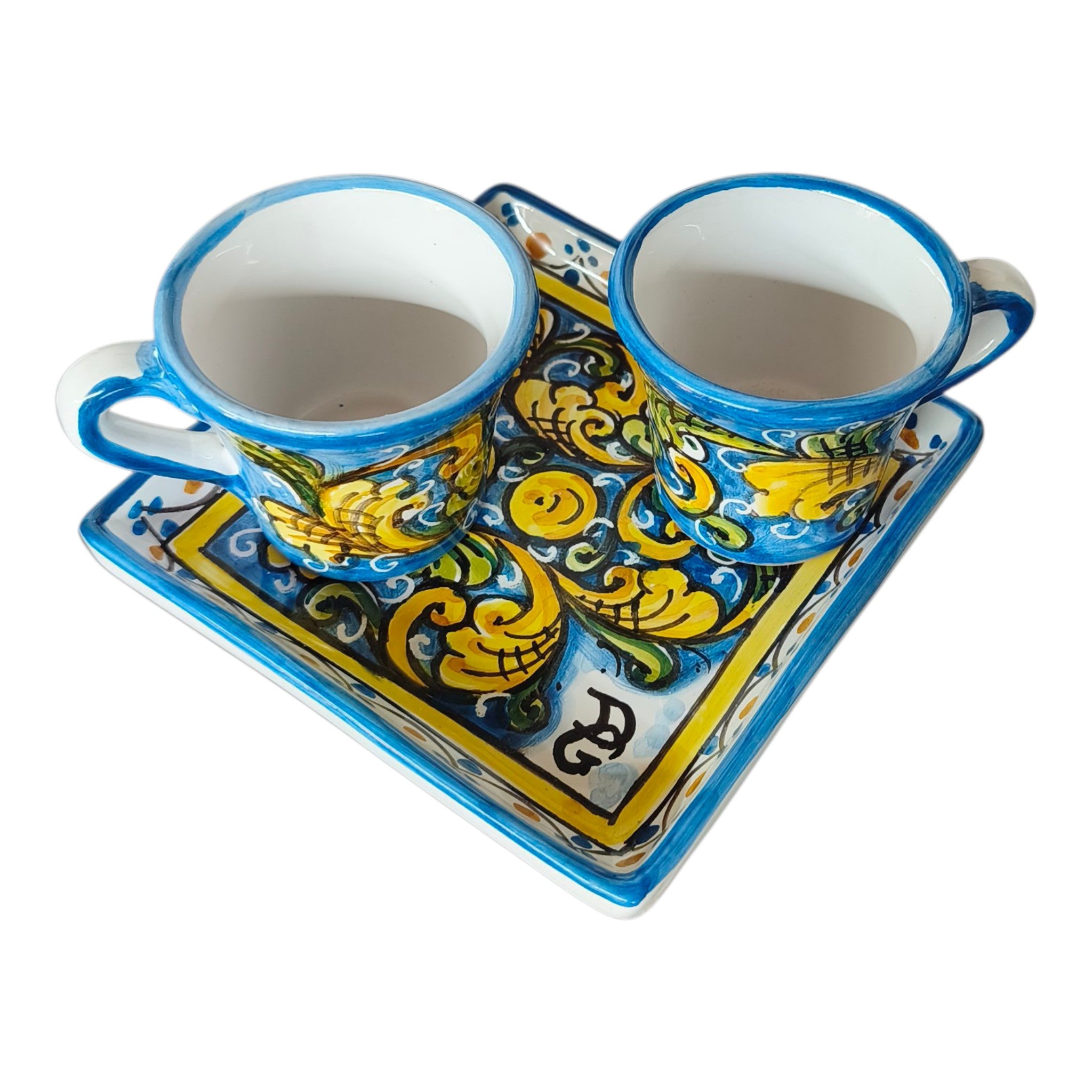 Vassoio da Caffè in Ceramica Dipinto a Mano