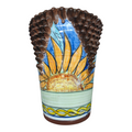 Vaso in Ceramica Decorativo Dipinto a Mano con Motivo Girasole e Pigna, Finitura color Legno, 35 cm Altezza, 29 cm Larghezza.