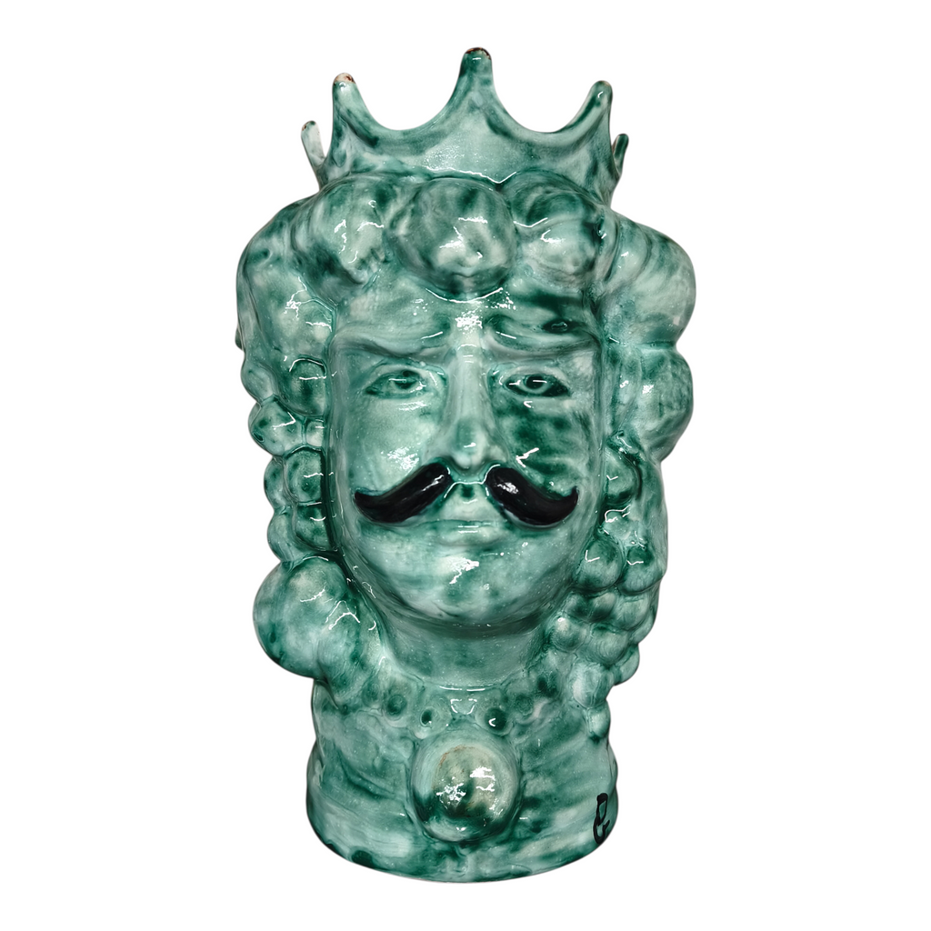Testa di Moro in Ceramica Dipinta a Mano, Verde petrolio