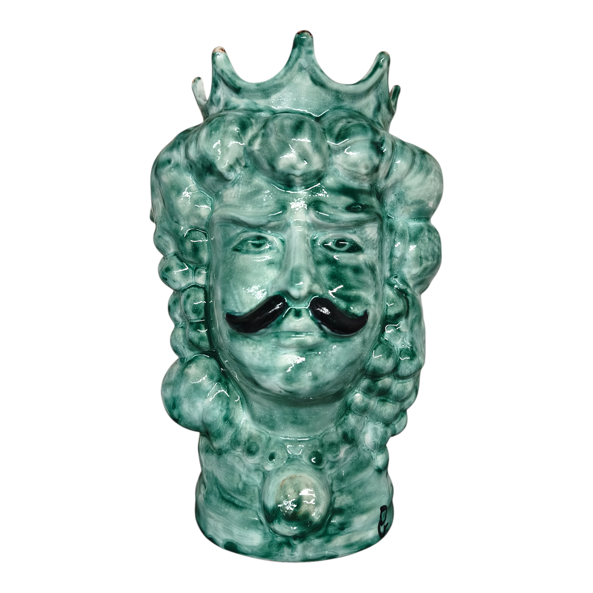 Testa di Moro in Ceramica Dipinta a Mano, Verde petrolio