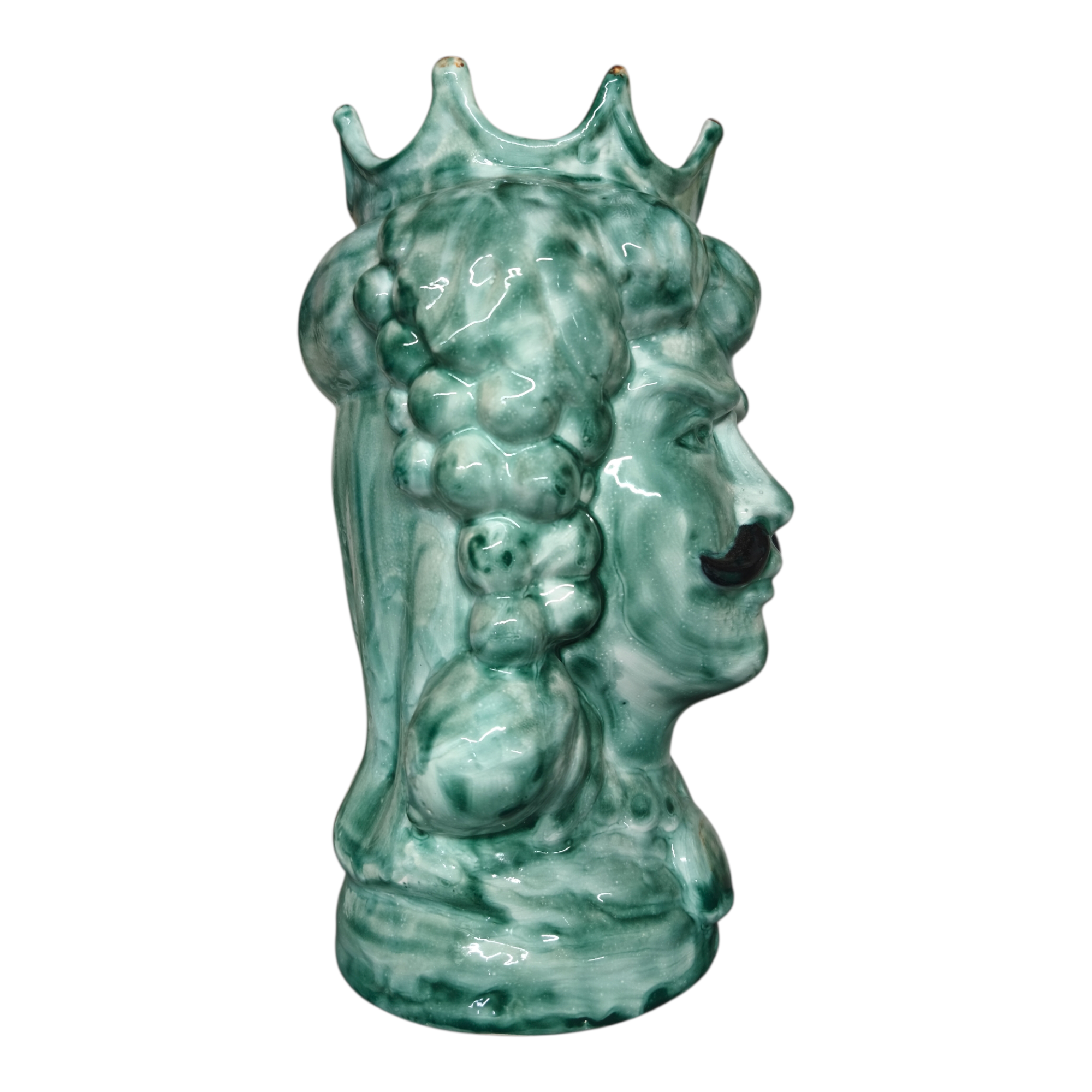 Testa di Moro in Ceramica Dipinta a Mano, Verde petrolio